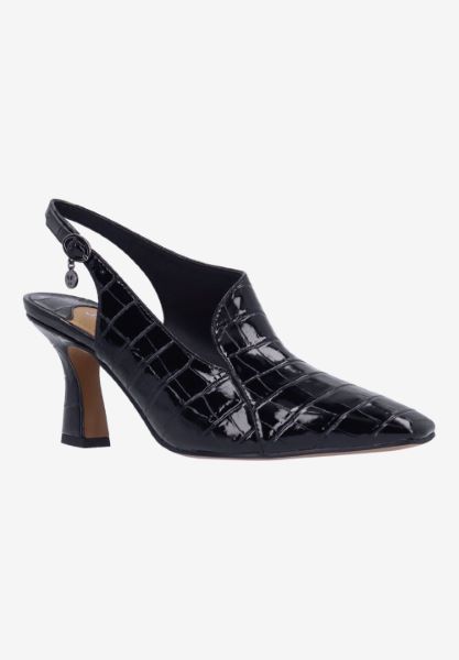 Front view of Prissy BLACK CROCO EMBOSSED
