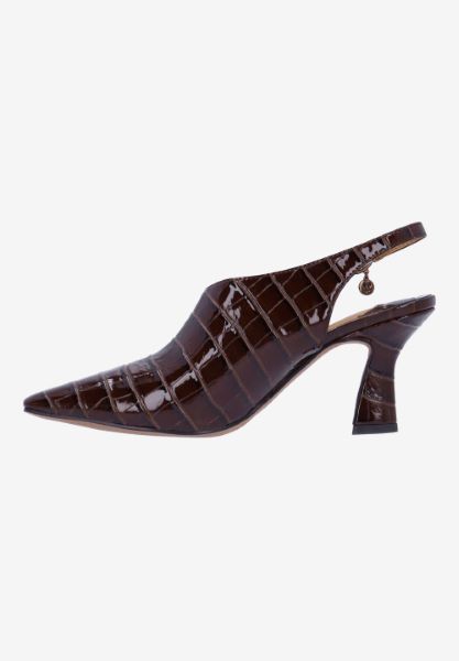 Left side view of Prissy BROWN CROCO EMBOSSED
