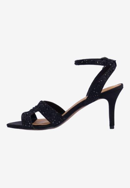 Left side view of Sarlon BLACK SATIN/STONES