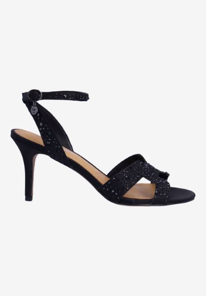 Right side view of Sarlon BLACK SATIN/STONES