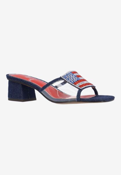 Front view of Spangle CLEAR/BLUE DENIM