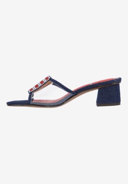 Left side view of Spangle CLEAR/BLUE DENIM