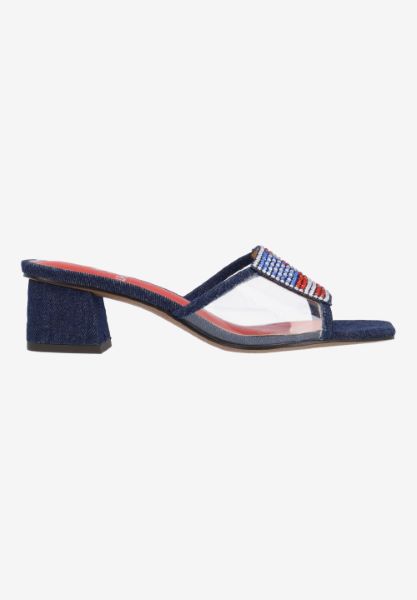 Right side view of Spangle CLEAR/BLUE DENIM