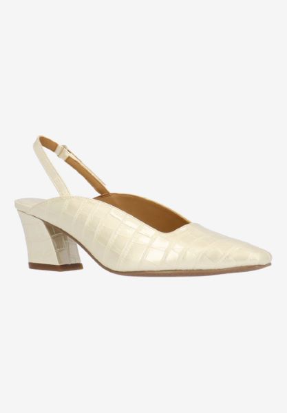 Front view of Stasia PEARL BEIGE CROCO EMBOSSED