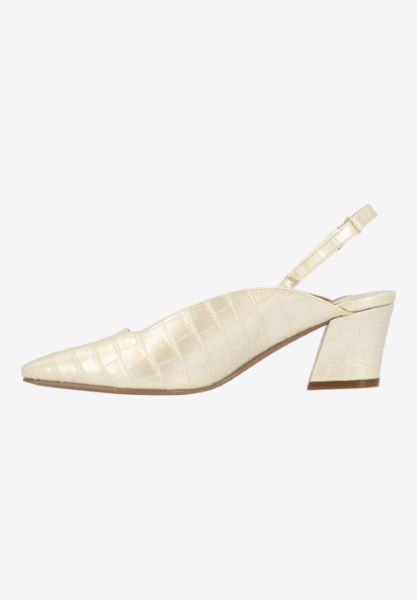 Left side view of Stasia PEARL BEIGE CROCO EMBOSSED