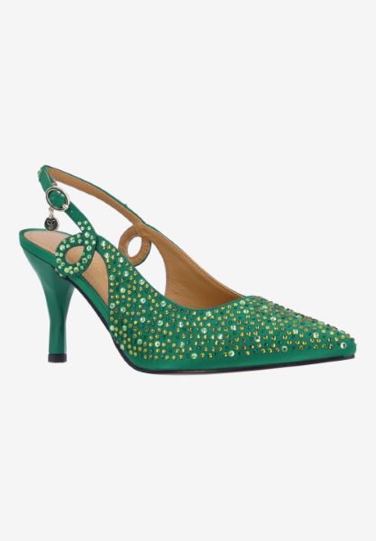 Front view of Viviene EMERALD GREEN OMBRE SATIN/STON