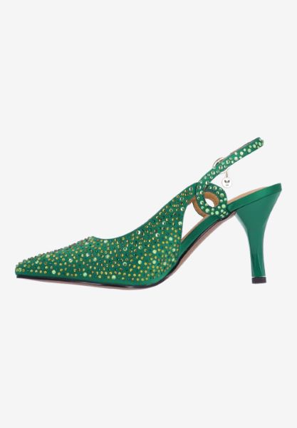 Left side view of Viviene EMERALD GREEN OMBRE SATIN/STON