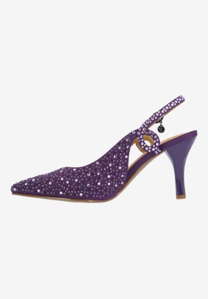 Left side view of Viviene PURPLE OMBRE SATIN/STONES
