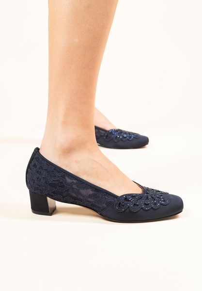 Lifestyle image of Zofia NAVY SATIN/MESH/STONES