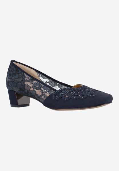 Front view of Zofia NAVY SATIN/MESH/STONES
