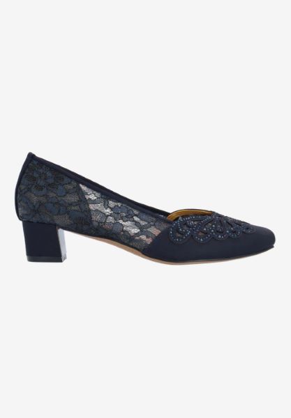Right side view of Zofia NAVY SATIN/MESH/STONES