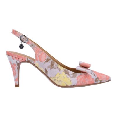 Right side view of Rayne BEIGE/YELLOW/PEACH FLORAL